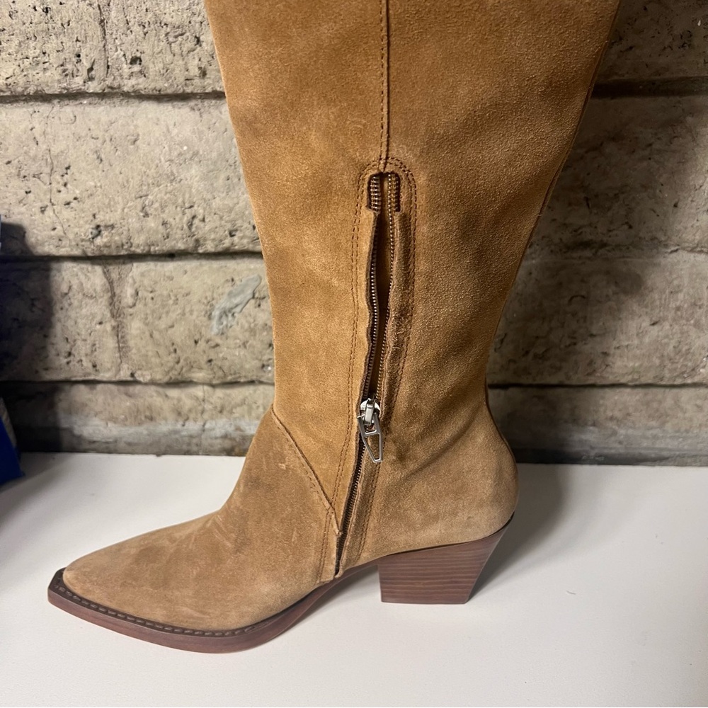 Dolce Vita Tan Suede Fringe Heeled Boots - Picture 8 of 9